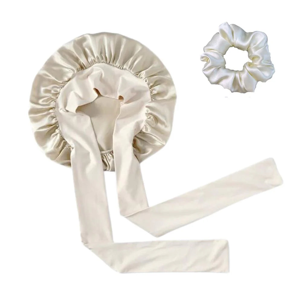 100% Silk Bonnet and Silk scrunchie set for hair